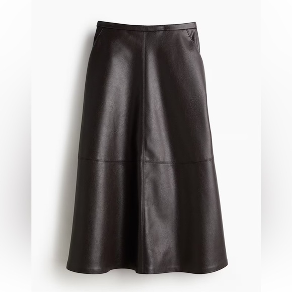 H&M Dresses & Skirts - H&M Edition (2) Chocolate Brown Coated Leather Look Skirt- A Line Midi Length